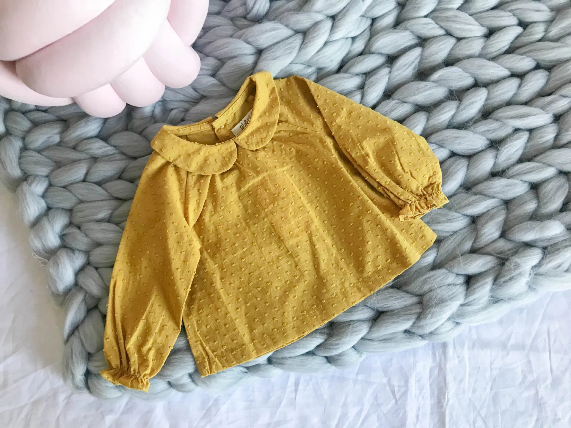 0-3t Spring New Infant Blouses Baby Girl Solid Puff Sleeve Shirts Cotton Infant Long Sleeve T Shirts Toddler Casual Lapel Tops