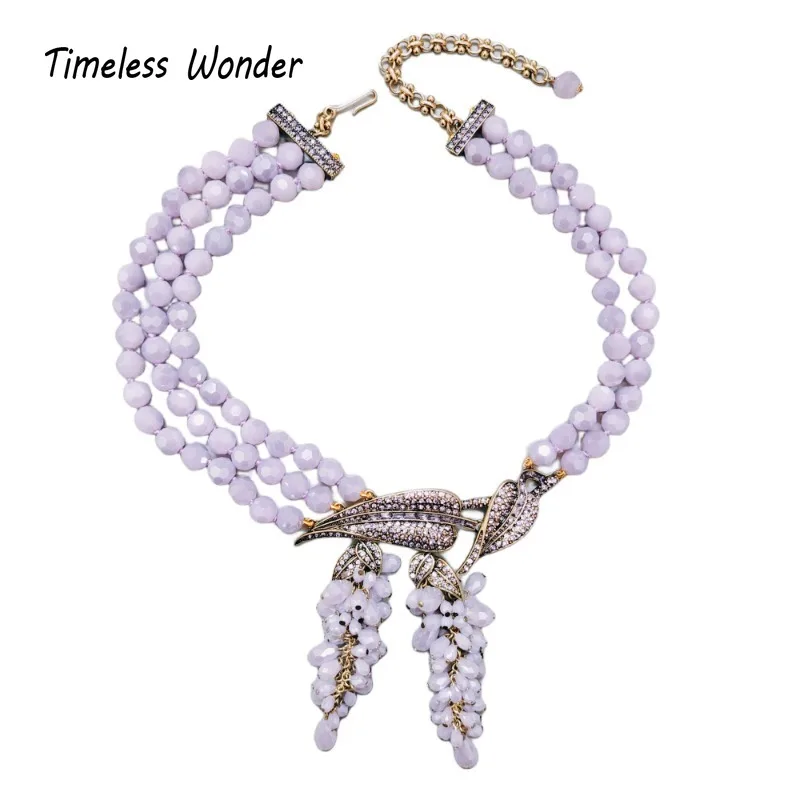 

Timeless Wonder Retro Geo Zircon Leaf Crystal Beaded Necklaces for Women Designer Jewelry Runway Medieval Rare Sweet Top 2612