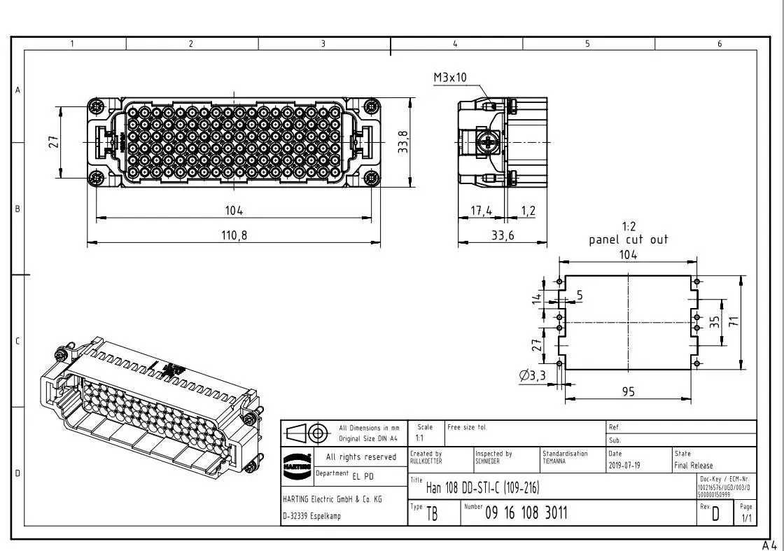 09161083011 harting HDD series of heavy-duty connectors, 216 pins