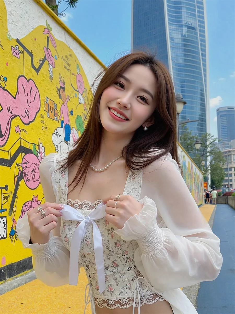 بلوزات قطنية نسائية بيضاء كبيرة الحجم مقاومة للشمس وأكمام قصيرة أنيقة أنثوية للشاطئ ملابس علوية كورية للسيدات مقاس كبير طويلة #3