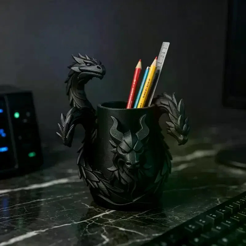1Pcs Creative 3D Printed Dragon Pen Holder Three Headed Dragon Desktop Organizer Monster Desk Organizer Multi-Functional