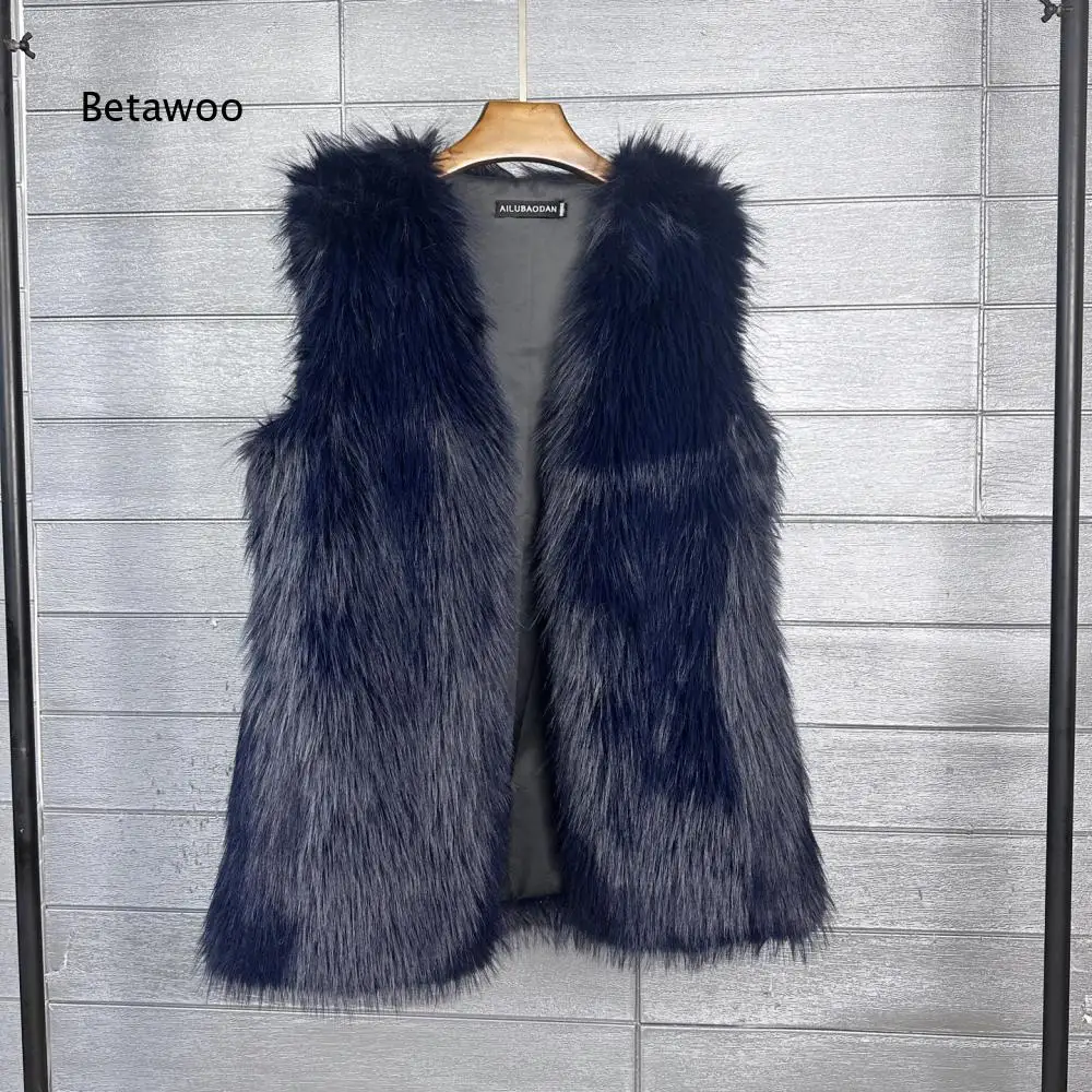Women Solid White Thick Warm Faux Fur Sleeveless Vest Open Front Long Shaggy Plush Waistcoat for Party and Cold Season Occasions 6