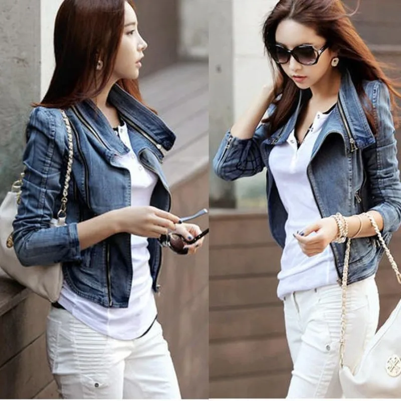 

2025 Autumn Denim Jacket Women's Short Thin Slim Elastic Korean Version Locomotive Long-sleeved BF Trendy Retro Denim