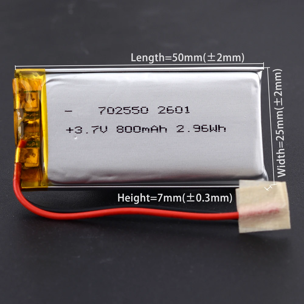  €3 VAT Included  10pcs Rechargeable Lithium Li-ion Polymer Battery 702550 3.7V 800mAh