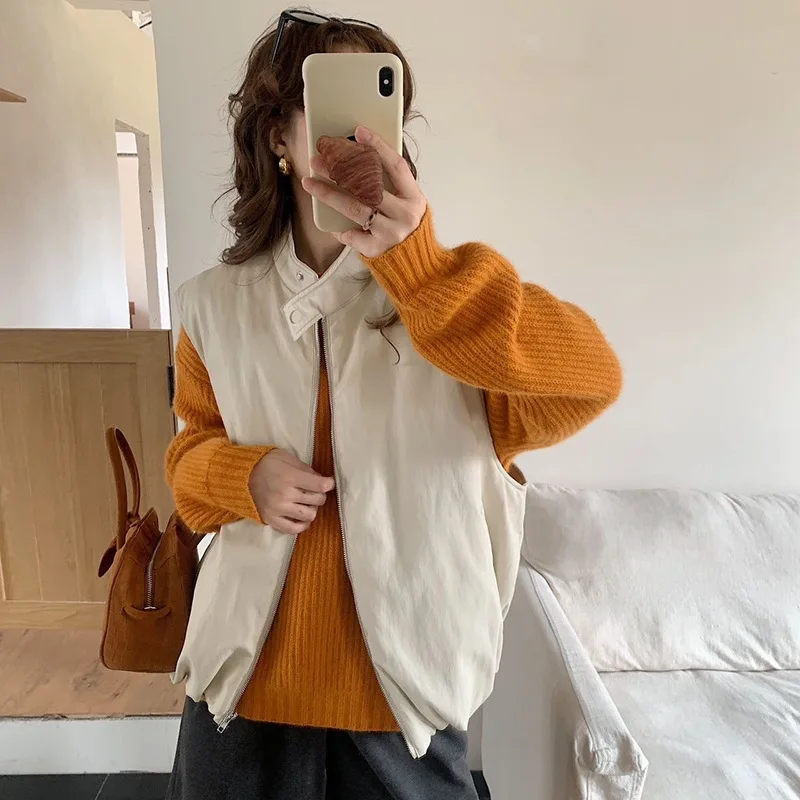 Autumn Winter Stand Collar Solid Warm Down Vest Women White Duck Down Sleeveless Vests Female Casual Quilted Zipper Waistcoats