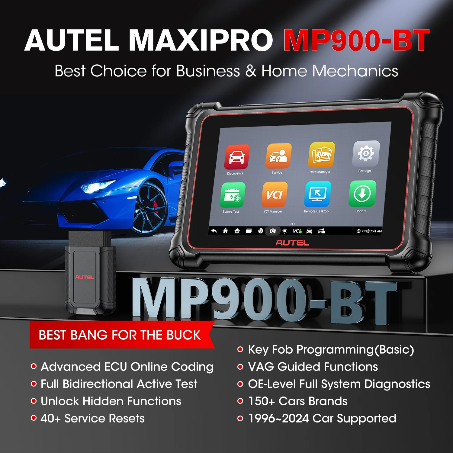 Autel MaxiPRO MP900-BT Scanner ECU-codering Bidirectionele scantool VIN/Licentiescan 40+ service opgewaardeerd van MP808 BT Pro/MP900