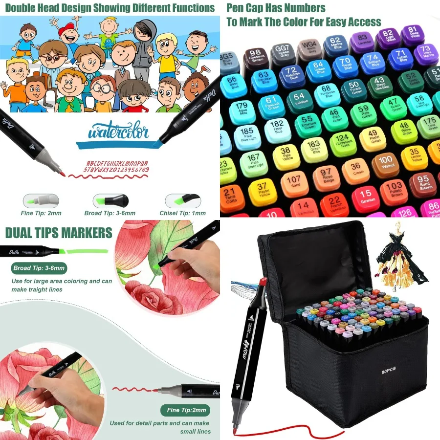 

80 Colors Alcohol Markers Set with Dual Tips for Drawing Sketching Coloring and Underlining Professional Permanent Blender Art