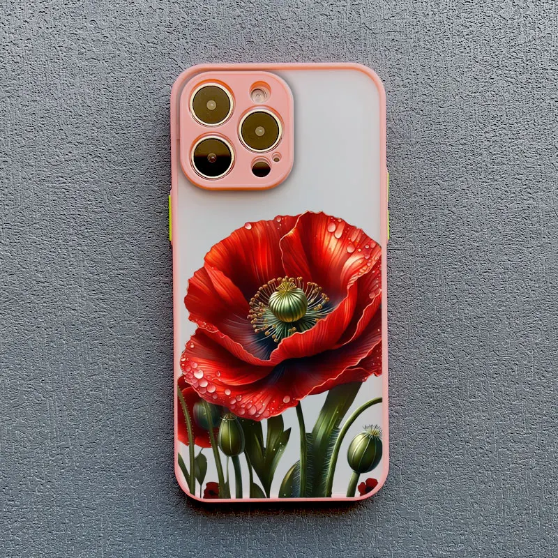 Mohnblüten-Design: Heißrote, stoßfeste Rückseitenhülle für iPhone 17, 16, 12, 13 Pro Max, Mini, 11, 14, 15 Pro Max, XS, X, XR, 7, 8 Plus – Detail 10