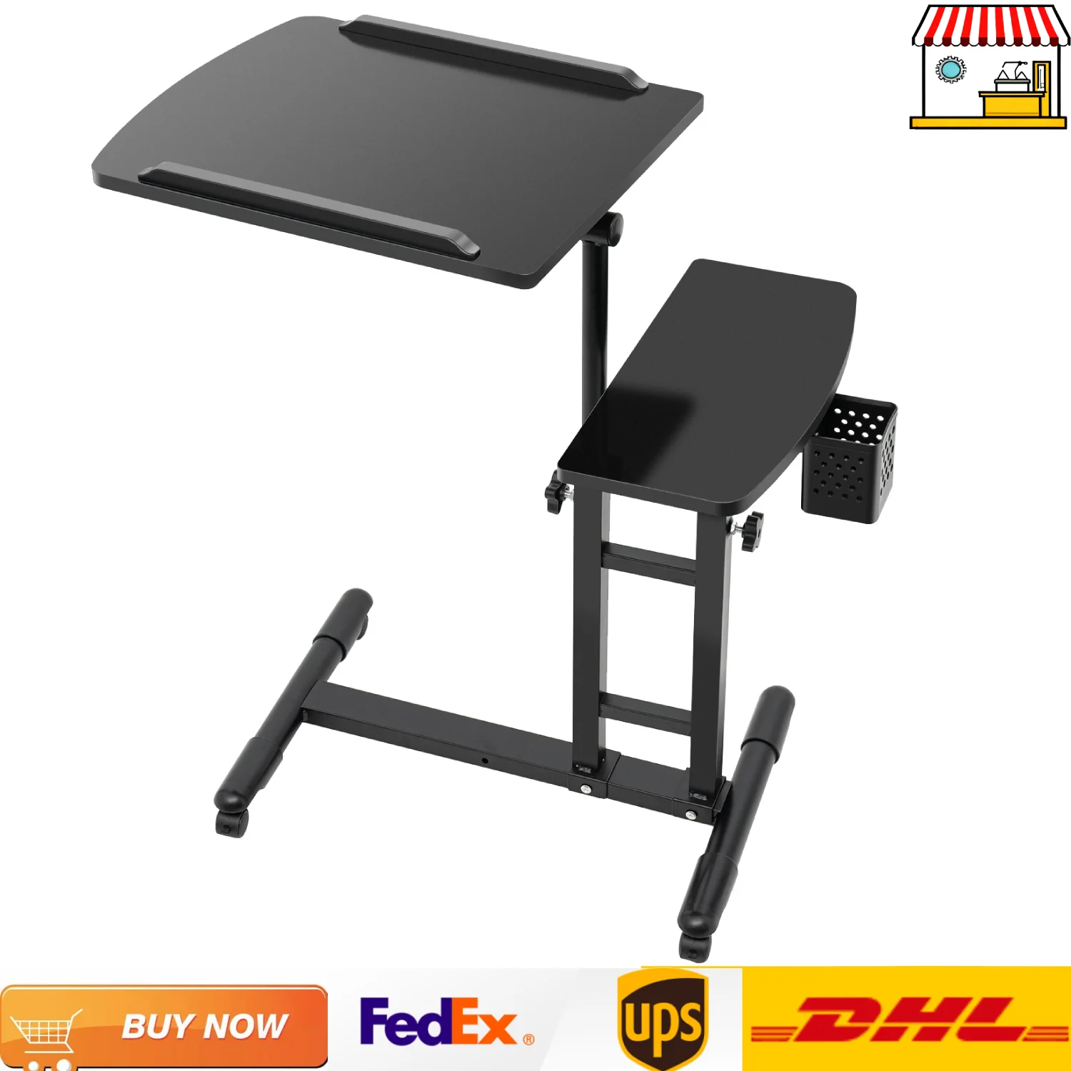 Beauty Salon Tattoo Workstation Stand Desk with Wheels Angle Height Adjustable Portable Tattoo Workbench Black