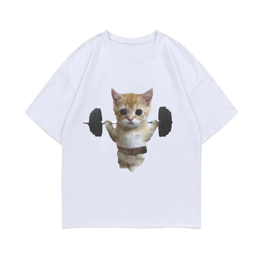 Funny Gym Sam Sulek Cat Graphic Print T-shirts Men Women Cute Fitness Pump Cover Tshirt Oversized Unisex Breathable Casual Top