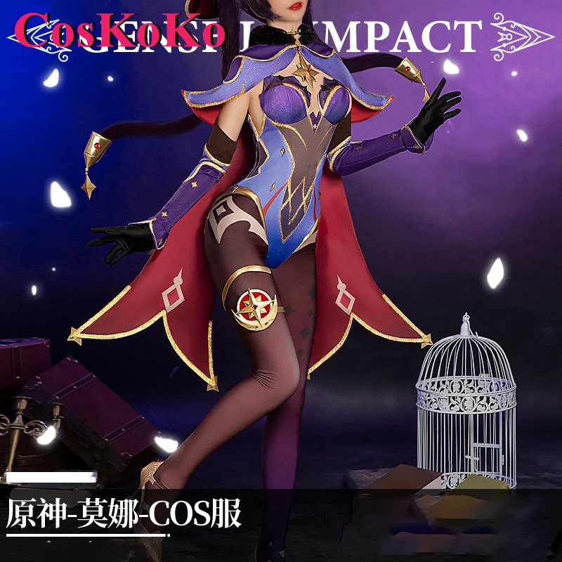 CosKoKo Mona Cosplay Costume Game Genshin Impact Purple Jumpsuit Combat Uniform Women Halloween Party Role Play Clothing S-XL