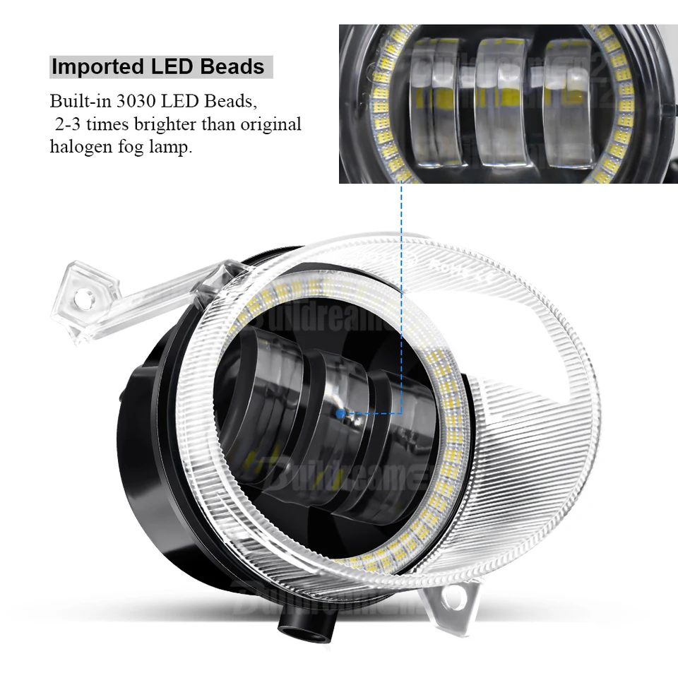 2 X Car Front LED Fog Light DRL Canbus Angel Eye Fog Daytime