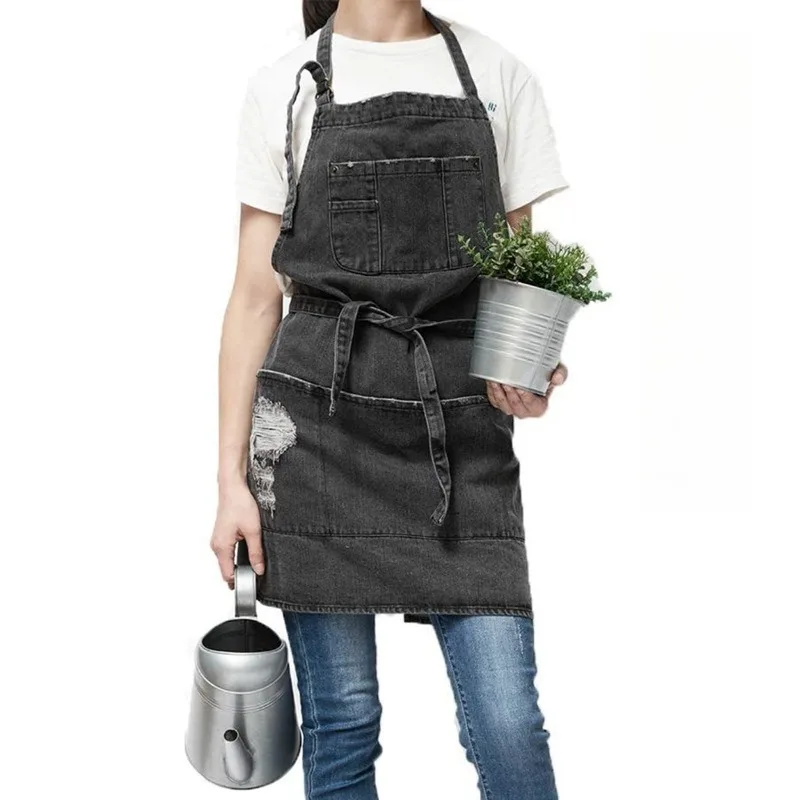 

1 шт., джинсовый кухонный фартук, многофункциональная спецодежда для дома, кухни, сада, уборки, кофейни, прочный кухонный фартук