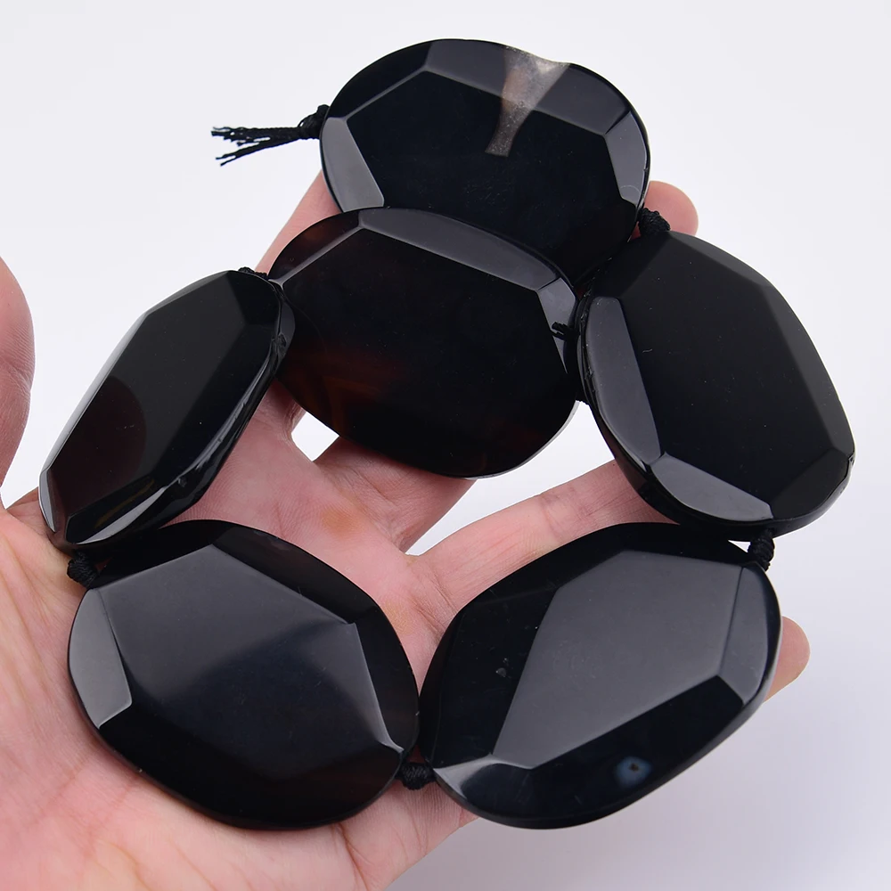 APDGG Large Size 58mm Natural Black Agate Smooth Cutting Big Chunky Slice Loose Pendant Beads 15'' Strand Jewelry DIY view 4