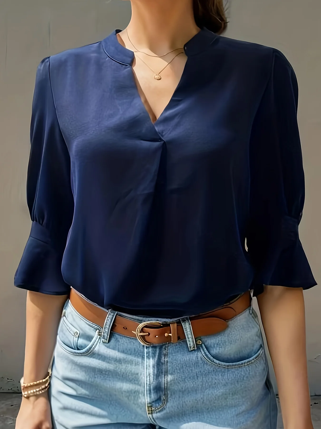 Women Fashion Solid Color Blouses Shirts Casual V Neck Half Sleeve Tops Ladies Elegant Office Tops Summer