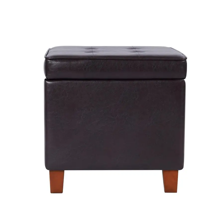 

Leatherette Tufted Square Storage Ottoman with Hinged Lid, Brown Small