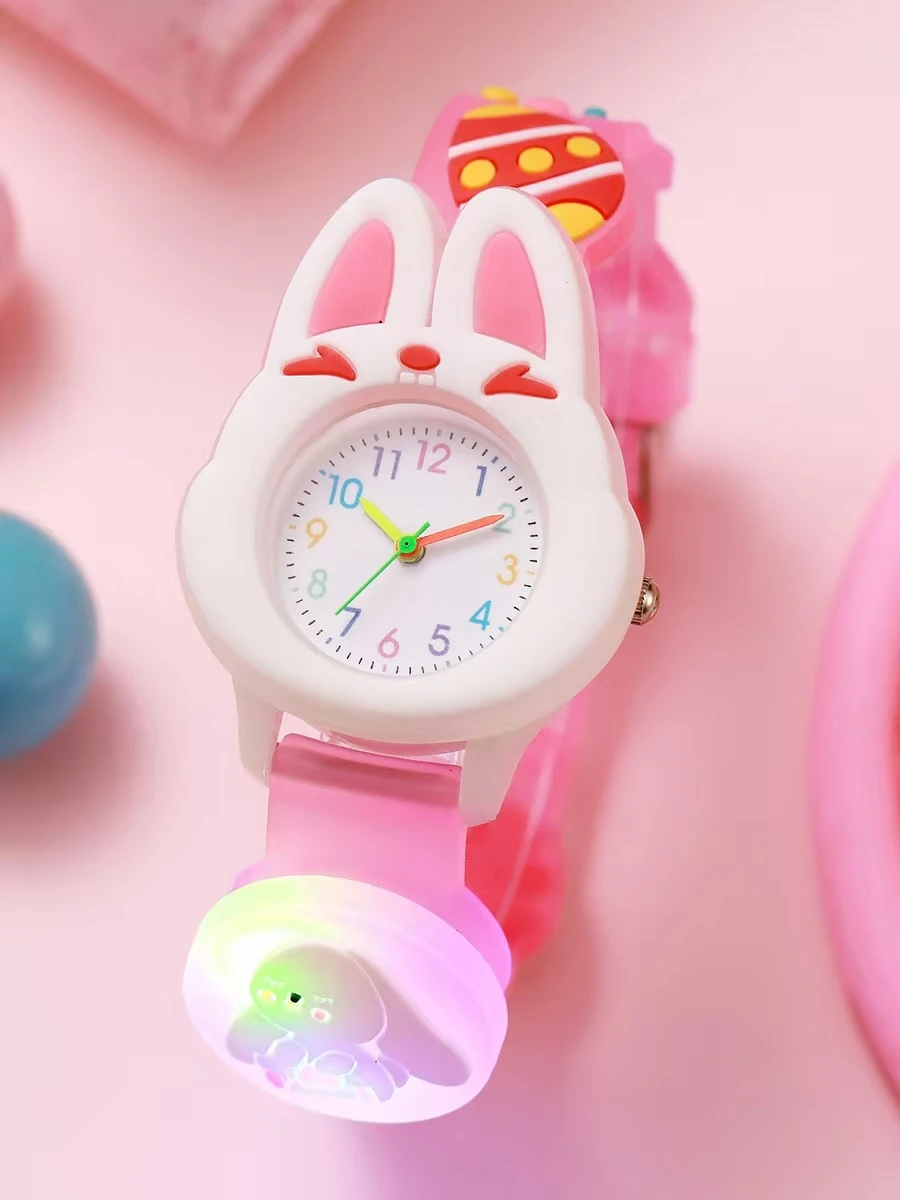 ساعة أرنب كرتونية لطيفة، ساعة كوارتز بأضواء باردة، مناسبة لهدايا عيد الهالوين