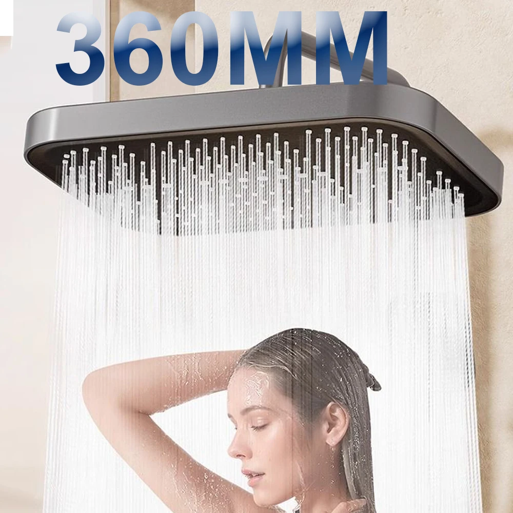 New 36cm Large Size High Pressure Rainfall Shower Head Large Flow Booster Overhead Rain Shower Head 360° Rotation Water Saving
