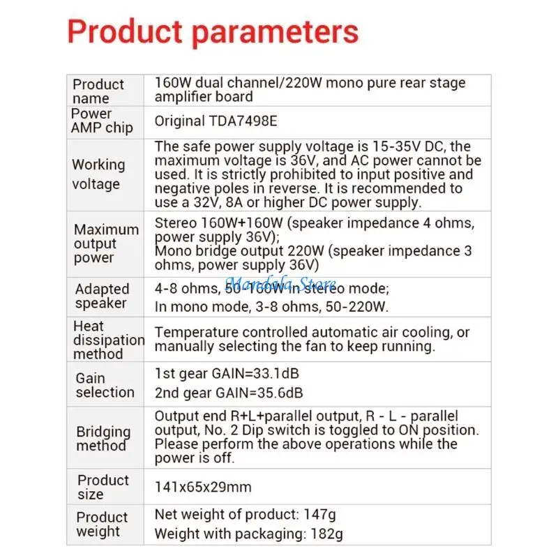 

U2JC 160W Digital Amplifier Board Power15-35V Single Channel
