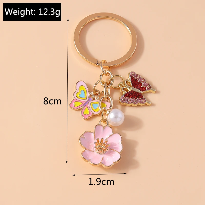 Cute Enamel Flower Keychain Butterfly Key Rings Pendants for Key Holder Women Girls Handbag Decor DIY Jewelry Gifts