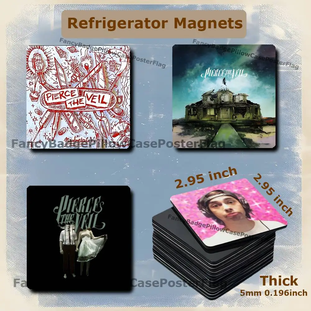 P-Pierce The Veil Music 75mm Frigerator Magnet Square Stickers Personalize Fridge Refrigerator Wall Door Decoration