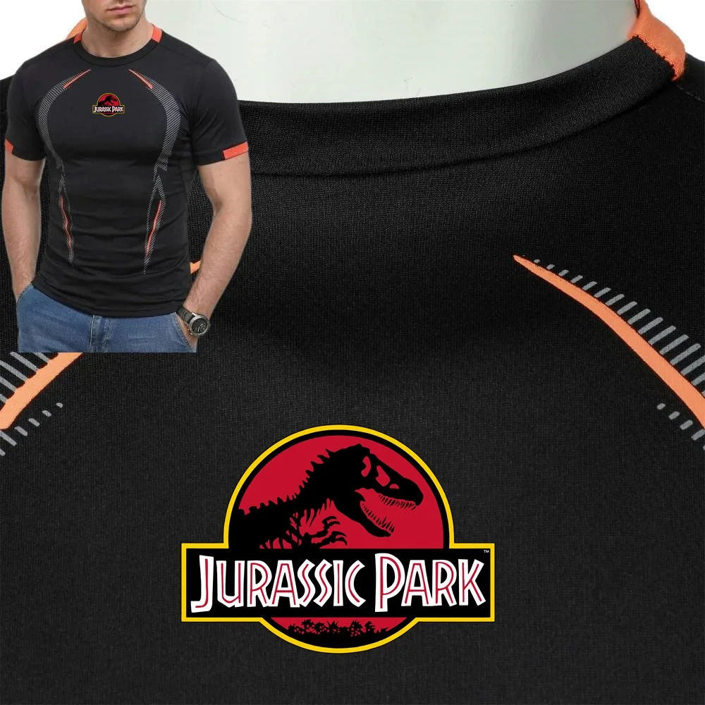 Jurassic Park Dinosaur World Graphic Men's T-Shirt Thin High Stretch Muscle Fit Quick Dry Breathable Compression Sports Tee