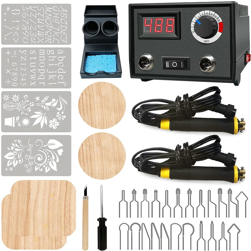 Kit de pirograbado para quemar madera, herramienta para quemador de madera, pluma doble, máquina de pirograbado ajustable mejorada de 60W