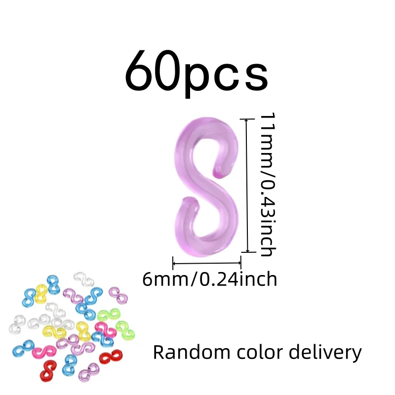 60 pcs S-Shaped Rubber Clips, Random Color Assortment, suitable for DIY Weaving Projects, Lightweight Compact