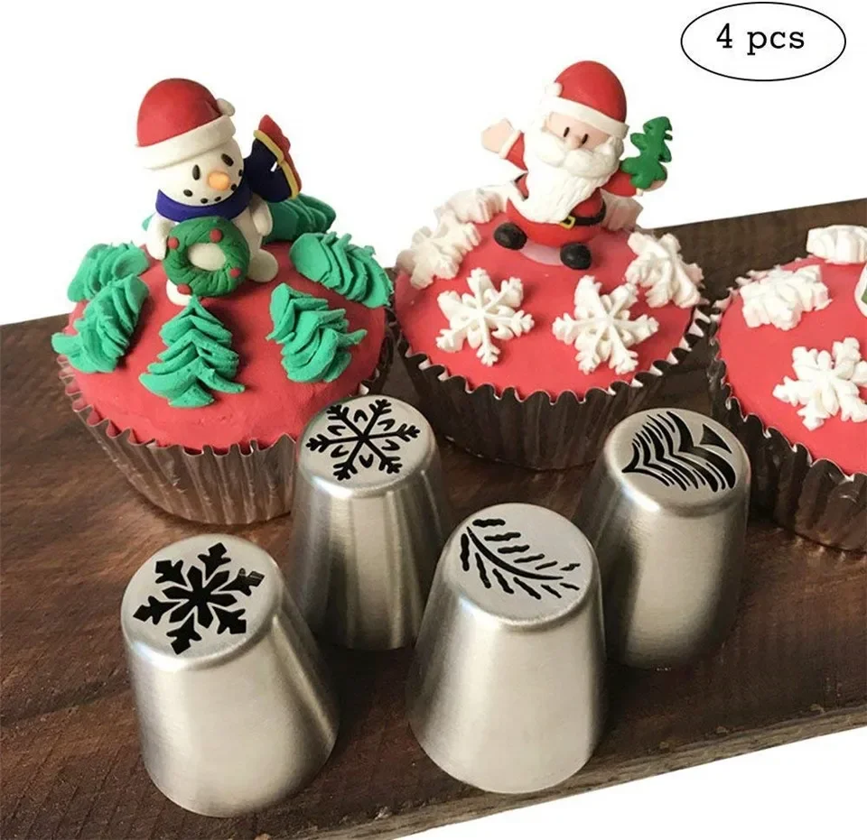 4pc/set Russian Cream Nozzle Cake Decorating Tools Christmas Piping Nozzle Cream Cupcake Tip Baking Accessories Kitchen Bakeware