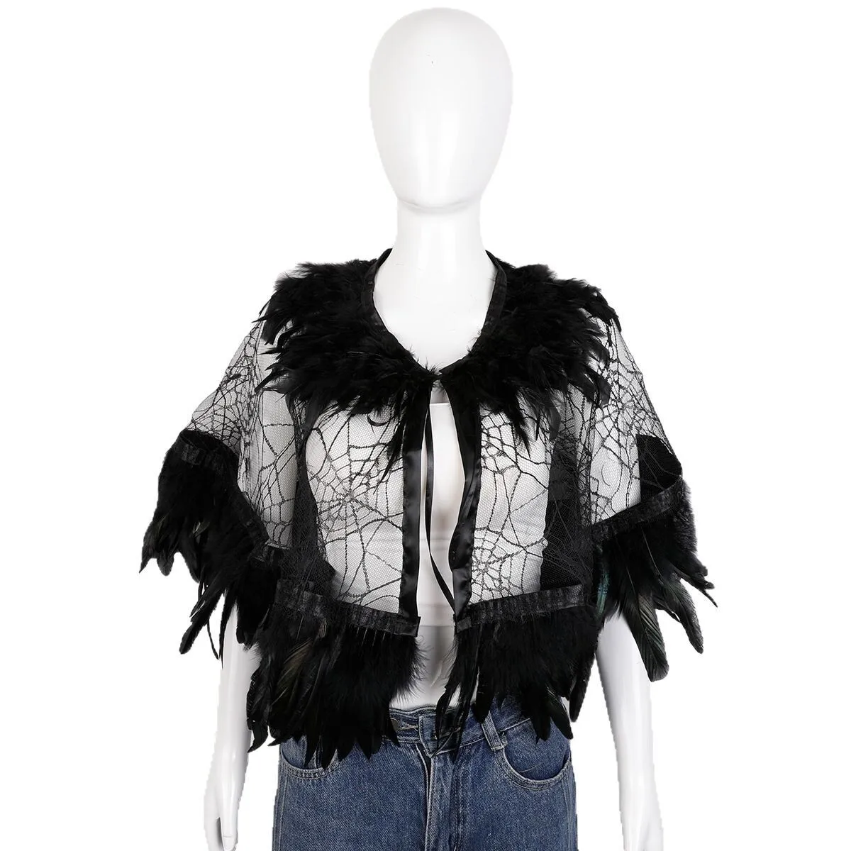 Partie carnaval élégant femmes châle dentelle maille plume haut Cape châle scène piste Halloween Performance Costume accessoires