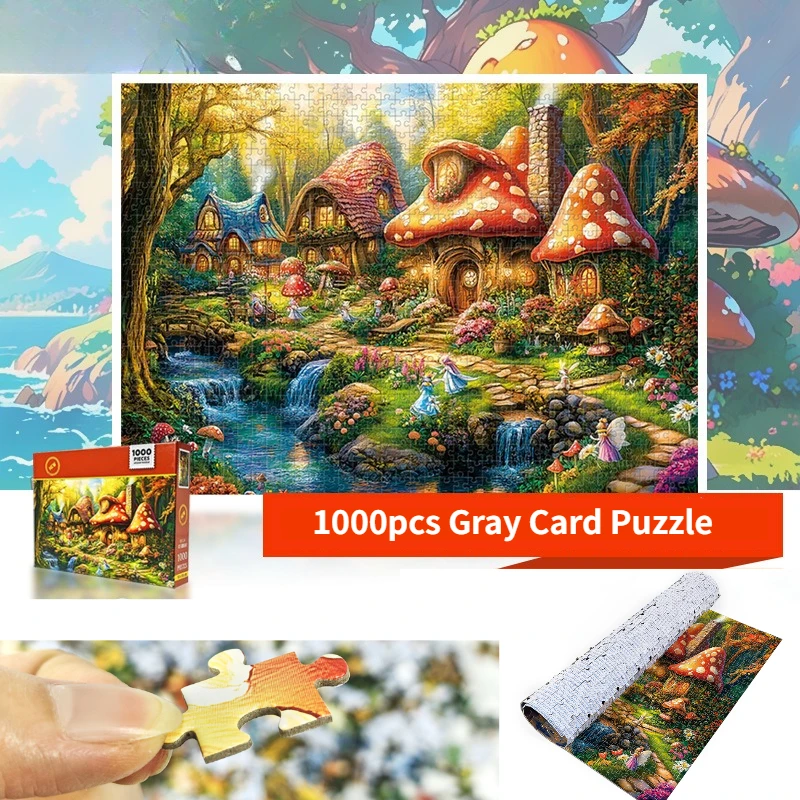 High Difficulty Puzzle Gift：1000-piece Graycard Puzzle Mushroom Village, Home Decoration Painting Puzzle