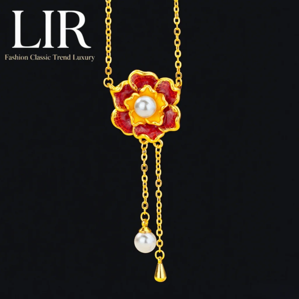 

LIR Fadeless Non - deformable Necklace: Latest Plating, Pomegranate Flower Pearl Pendant with Tassel, Neck - enhancing Style