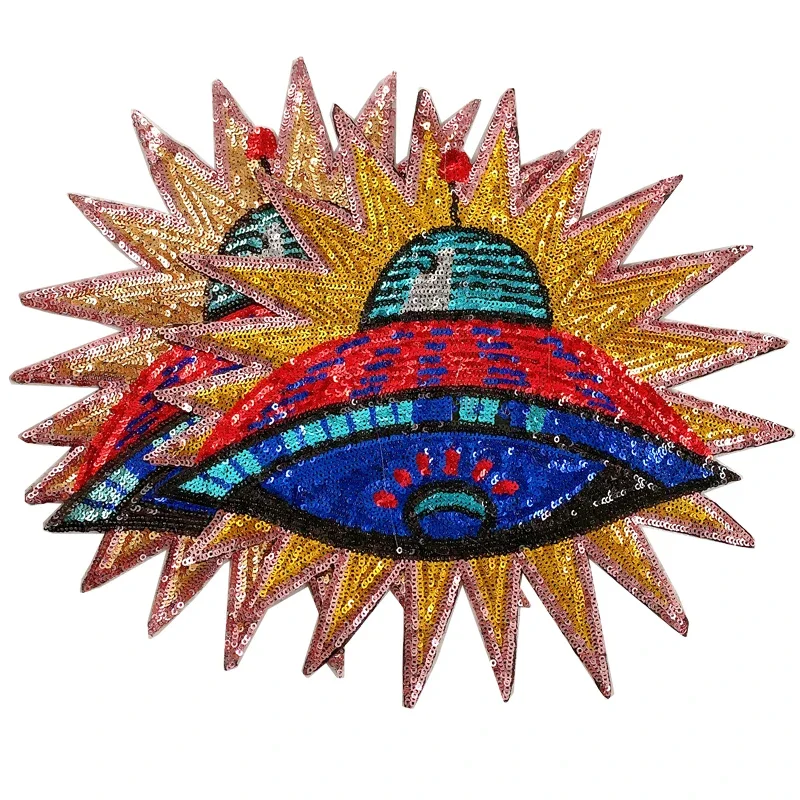 Wholesale Patches Sequins Large The spacecraft  Badge Cloth Patch Sticker Clothing Accessories Iron on Patches for Clothing