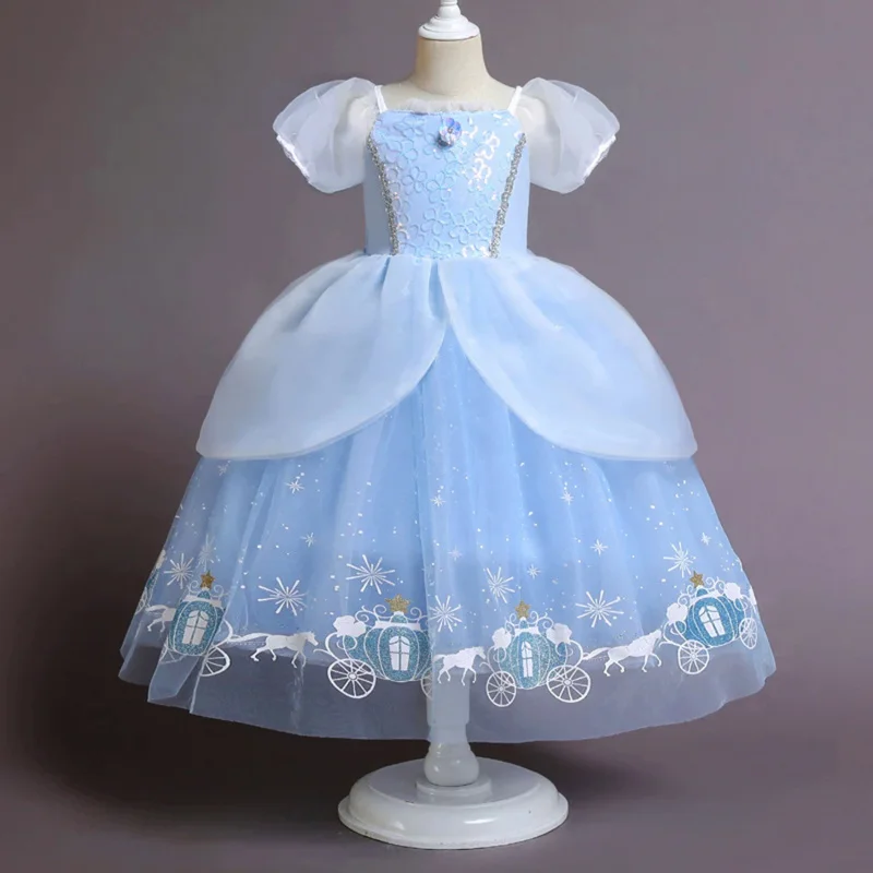 Girls Cinderella Dress Haloween Cosplay Costume with LED Lights Princess Accessories Kids Birthday Party Christmas Evening Dress