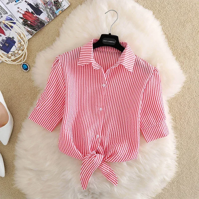 Blusa policromada para mujer, camisa holgada de manga corta para vacaciones de verano, Tops informales y nuevas Blusas de talla grande, Blusas para