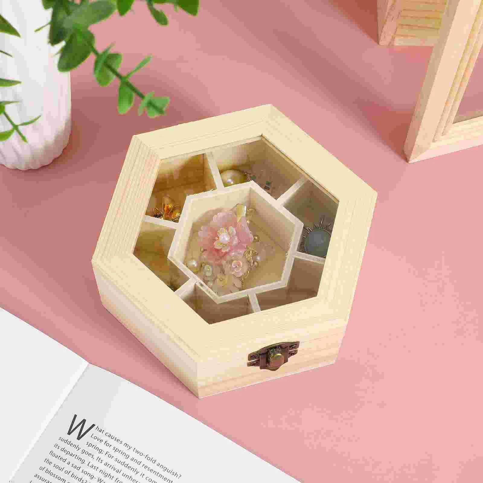 Caja de joyería de madera hecha a mano, caja de almacenamiento hexagonal, joyero ligero de arcilla de nieve, joyero DIY, 1 ud.