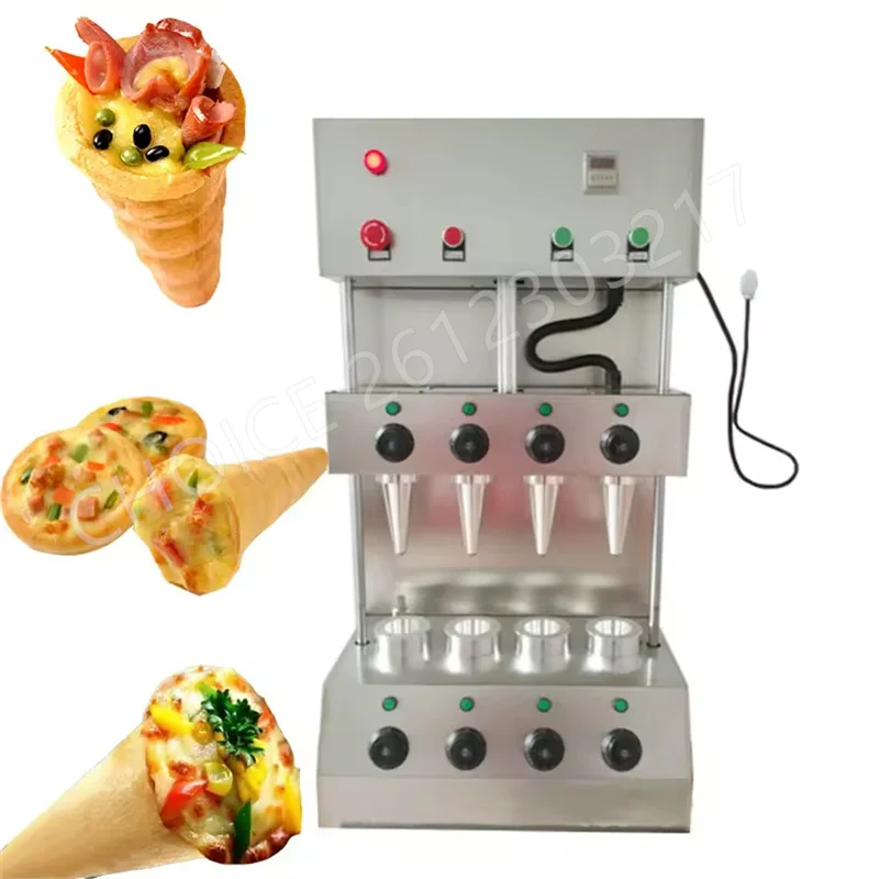 Máquina Automática De Moldagem De Cozimento De Cone De Pizza, 4 Moldes, Sorvete Espiral, Pizza Cono com Forno Rotativo Opcional