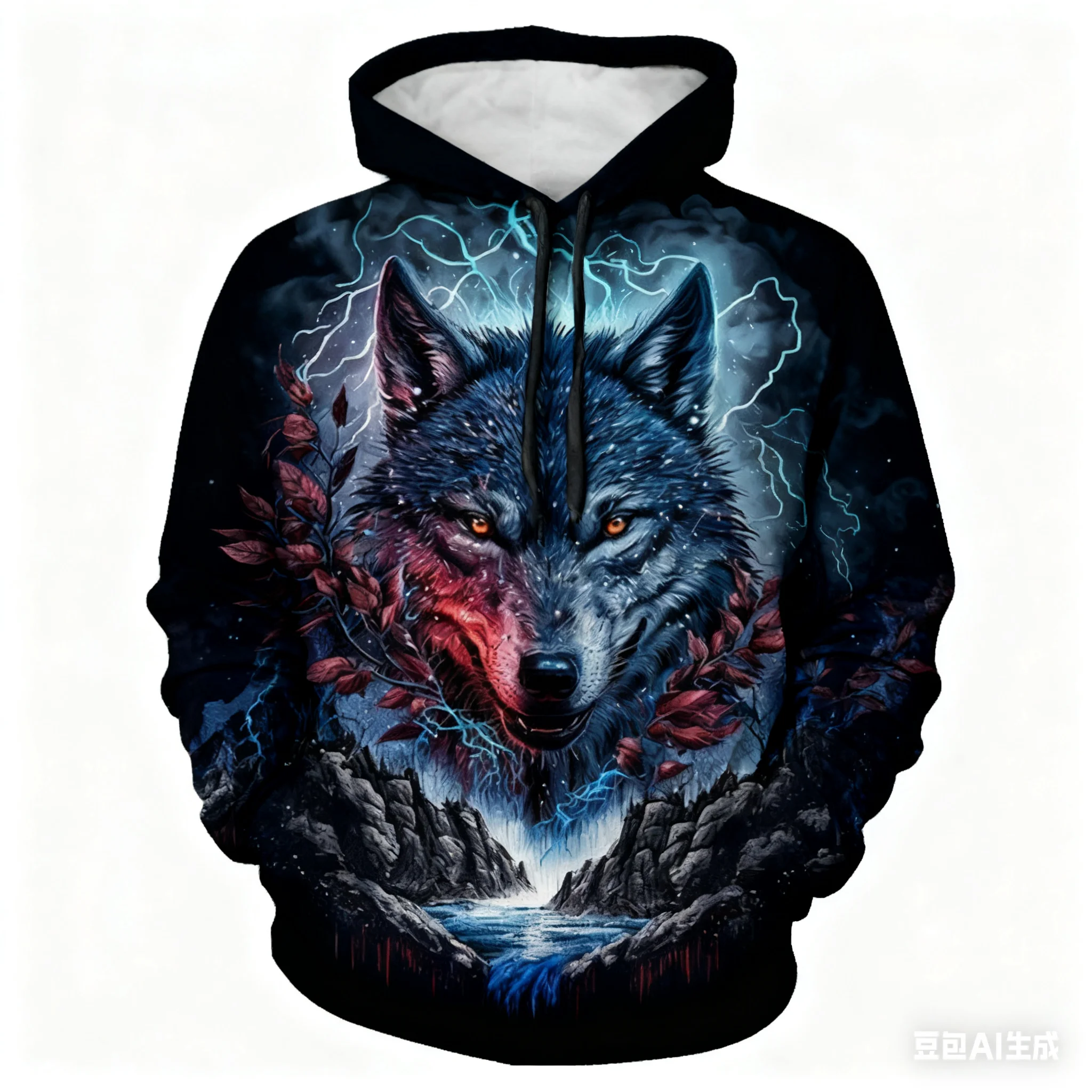 

Funny 3D Wolf Pattern Men's Hoodies Autumn Winter Casual Loose Sweatshirts Hip Hop Trend y2k Clothes Fashion Hooded Shirt Coat