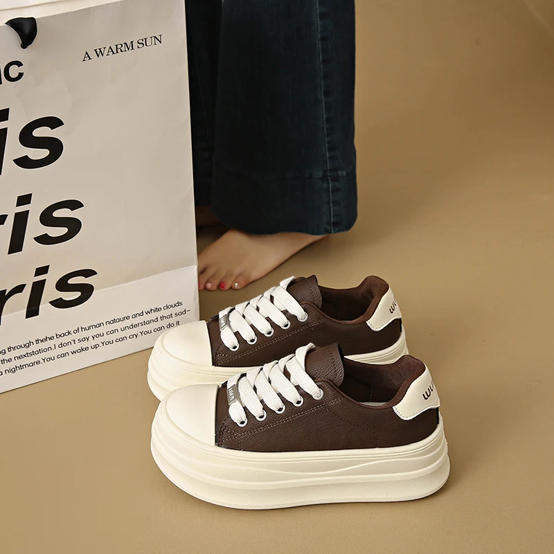 

CRLAYDK Fashion Womens Skateboard Leather Shoes 6.5cm Platform Casual Walking Sneakers Height Increase Low Top Tennis for Lady