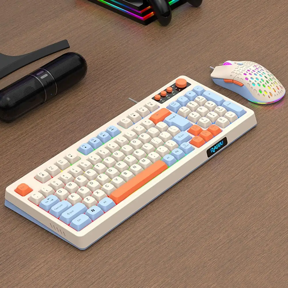 

Клавиатура RAIKU T98, 98-клавишная раскладка, светящаяся игровая механическая клавиатура, USB-соединение, офисная клавиатура радужного цвета