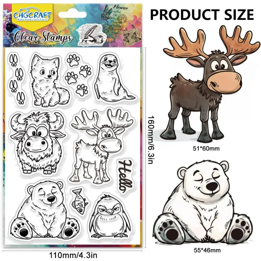 Polar Bear Clear Stamps Animal Theme Transparent Stamps Silicone Clear Stamp Seals for DIY Scrapbooking Photo Album Decoration