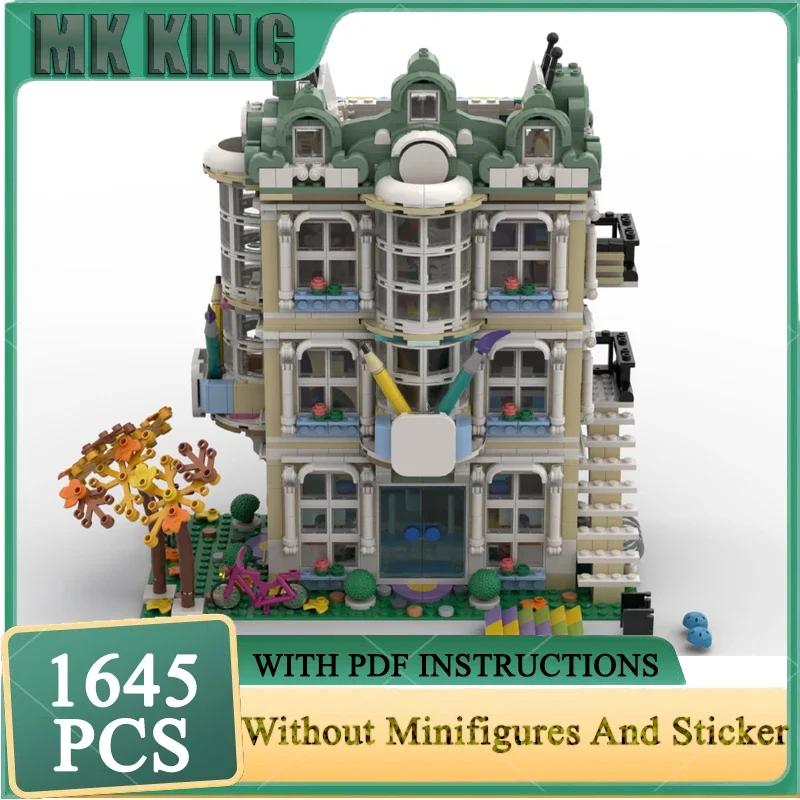 

Городской вид на улицу Moc Building Block Art School Угловая модель Технология Кирпич DIY Сборка Модульная игрушка для строительства Подарки
