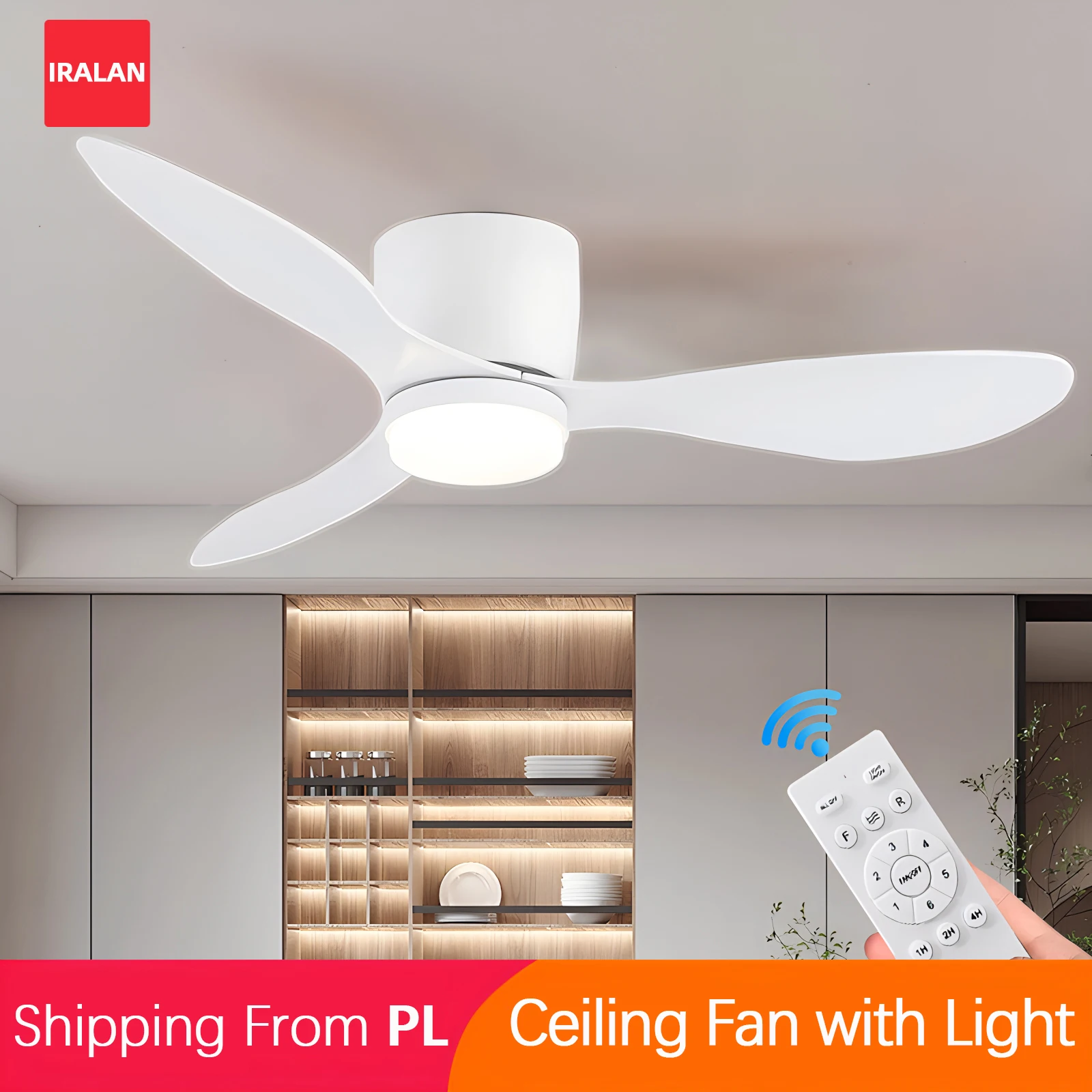 Ventilateur de plafond LED IRALAN avec lumière, puissance de ventilation élevée, ventilateur électrique intégré pour la maison, chambre à coucher, salle à manger, salon