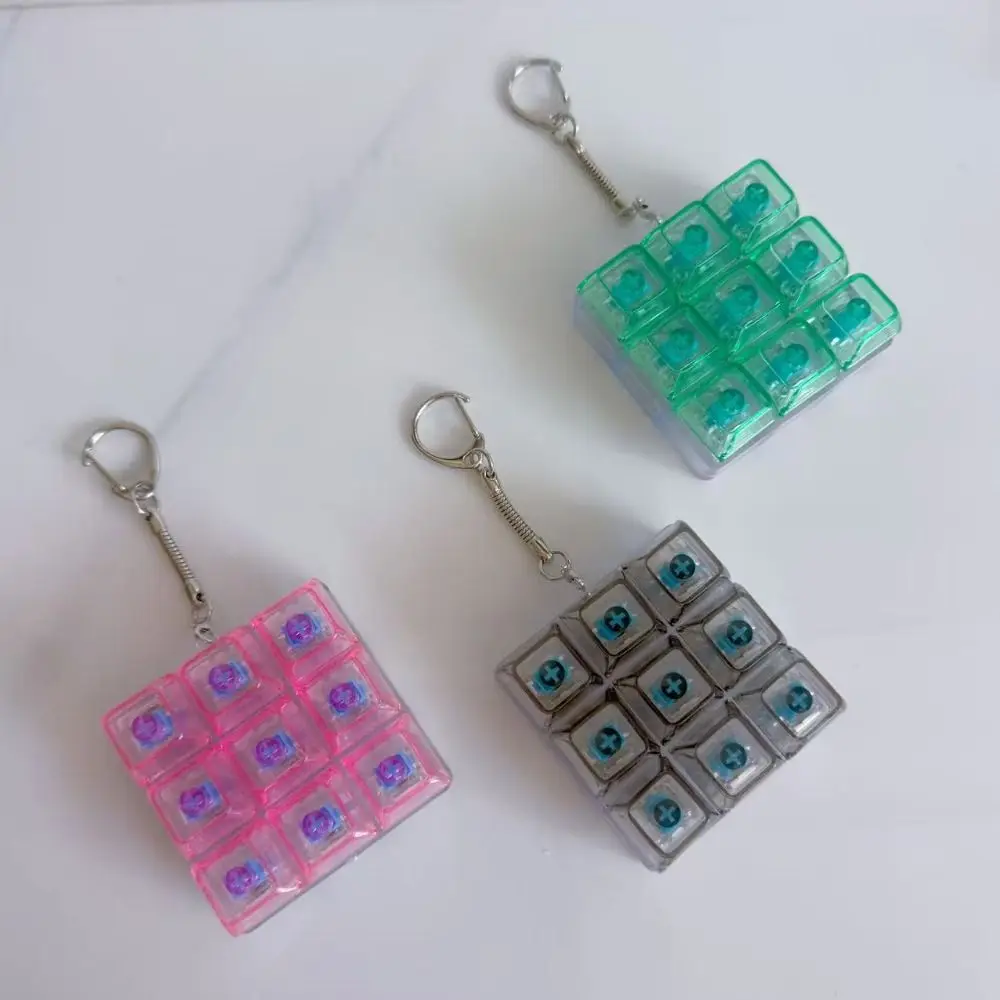 9 Keys LED Keyboard Key Toy Colorful Keycap Clear Clicker Decompression Fidget Keychain Pinch Toy Gentle Sound