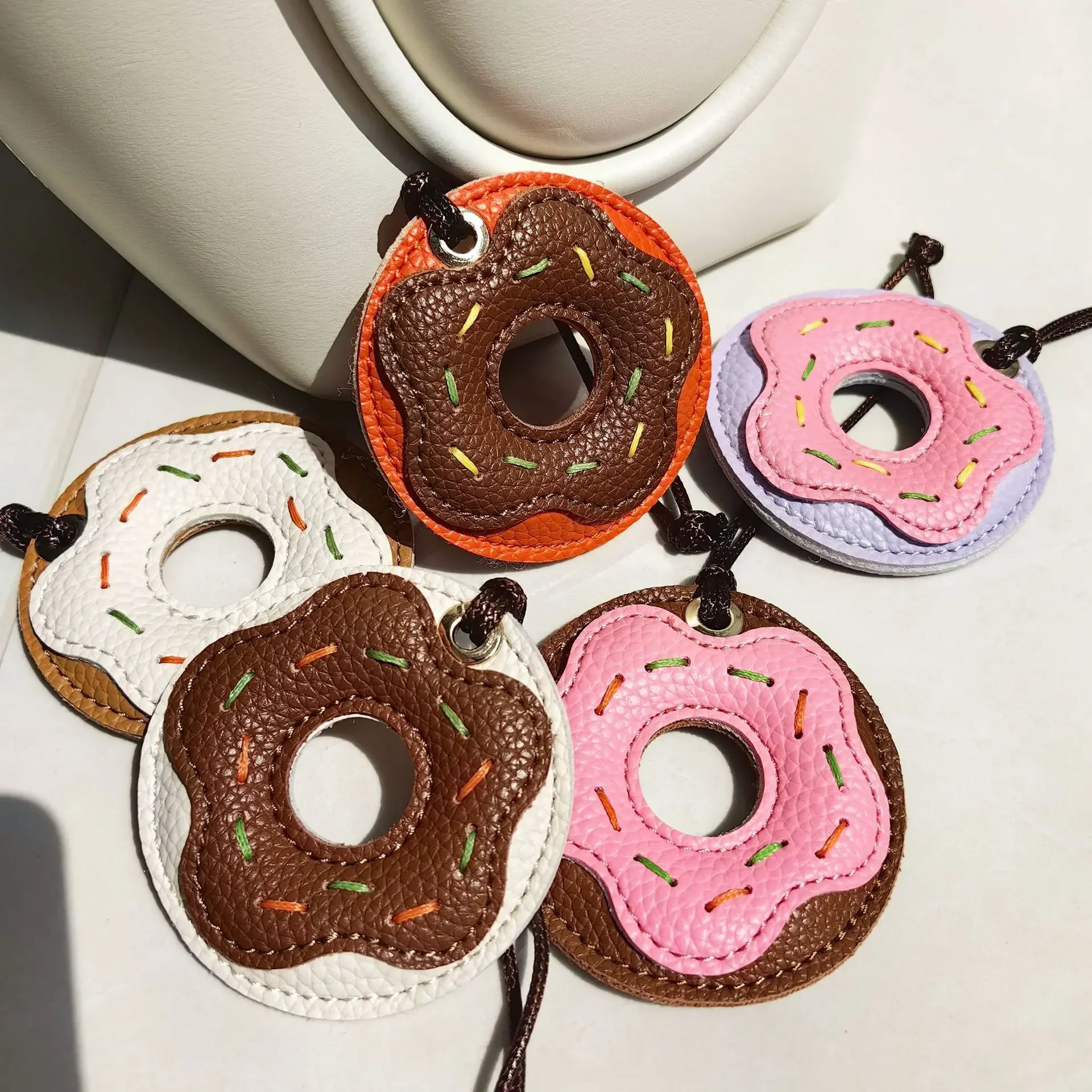 Donut Bread Pendant, Car Pendant Bag Pendant, PU Leather Pendant Versatile Trinket, Bag DIY