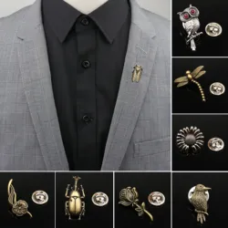 Men's Advanced Chic Brooches Owl Swan Flower Pin Suit Shawl Lapel Pins Uxedo Corsage Hat Shirt Collar Pin Party Daily Accessory