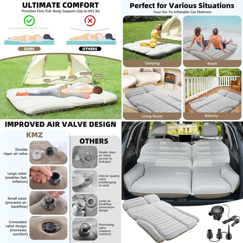 

SUV Air Mattress Double Sided Thickened Flocking Car Bed – Portable Inflatable Mattress Pad for Camping & Travel with 2 Pillows