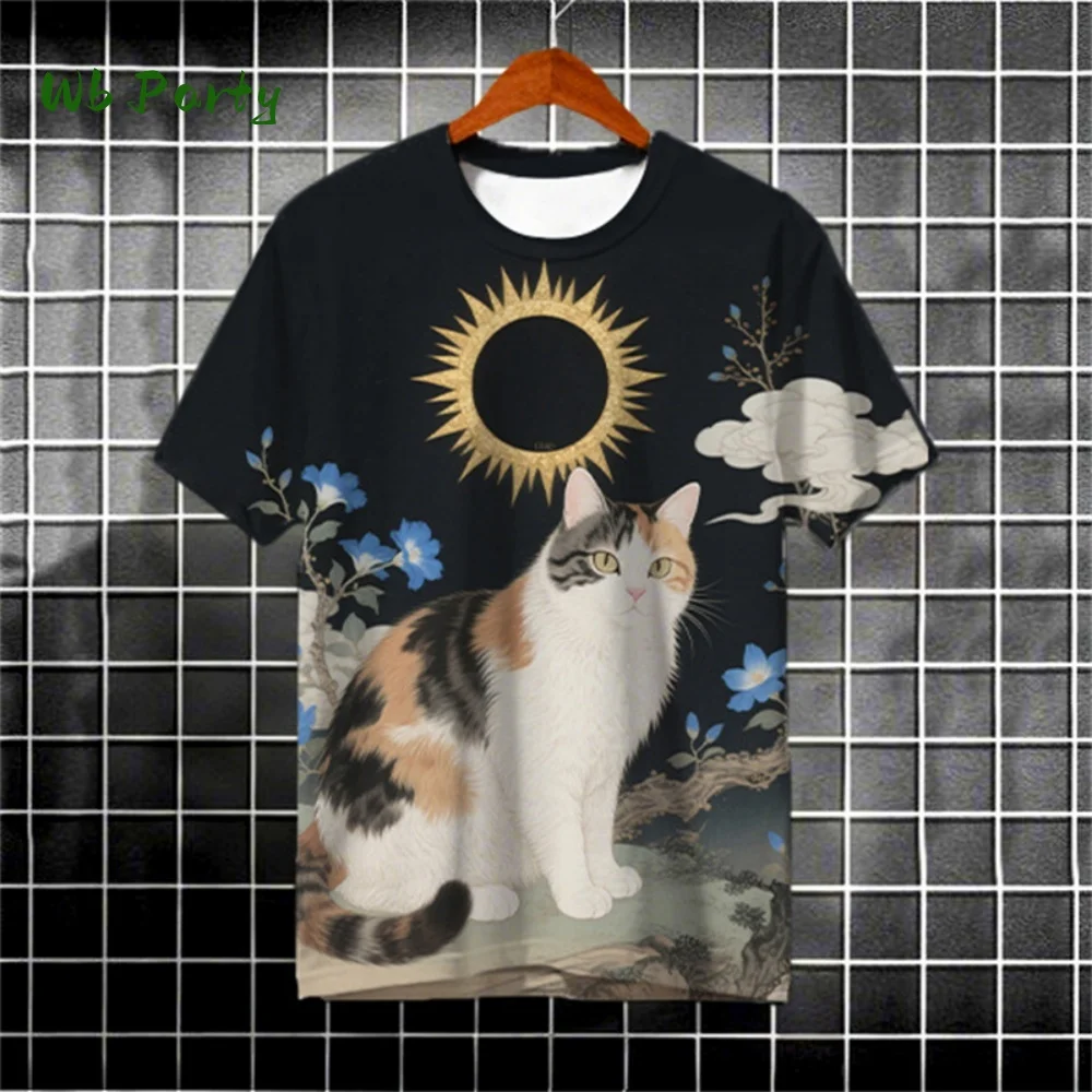 

Ukiyo-E Cat японские графические футболки для мужчин, летняя модная уличная одежда, футболки с 3D принтом, повседневная мужская одежда большого размера в стиле Харадзюку