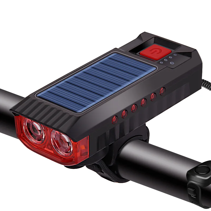 1200 Lumen Bicycle Solar LED Light 4000mAh Battery USB Rechargeable Road Bike Front Lamp IPX4 Flashlight Headlight with Horn