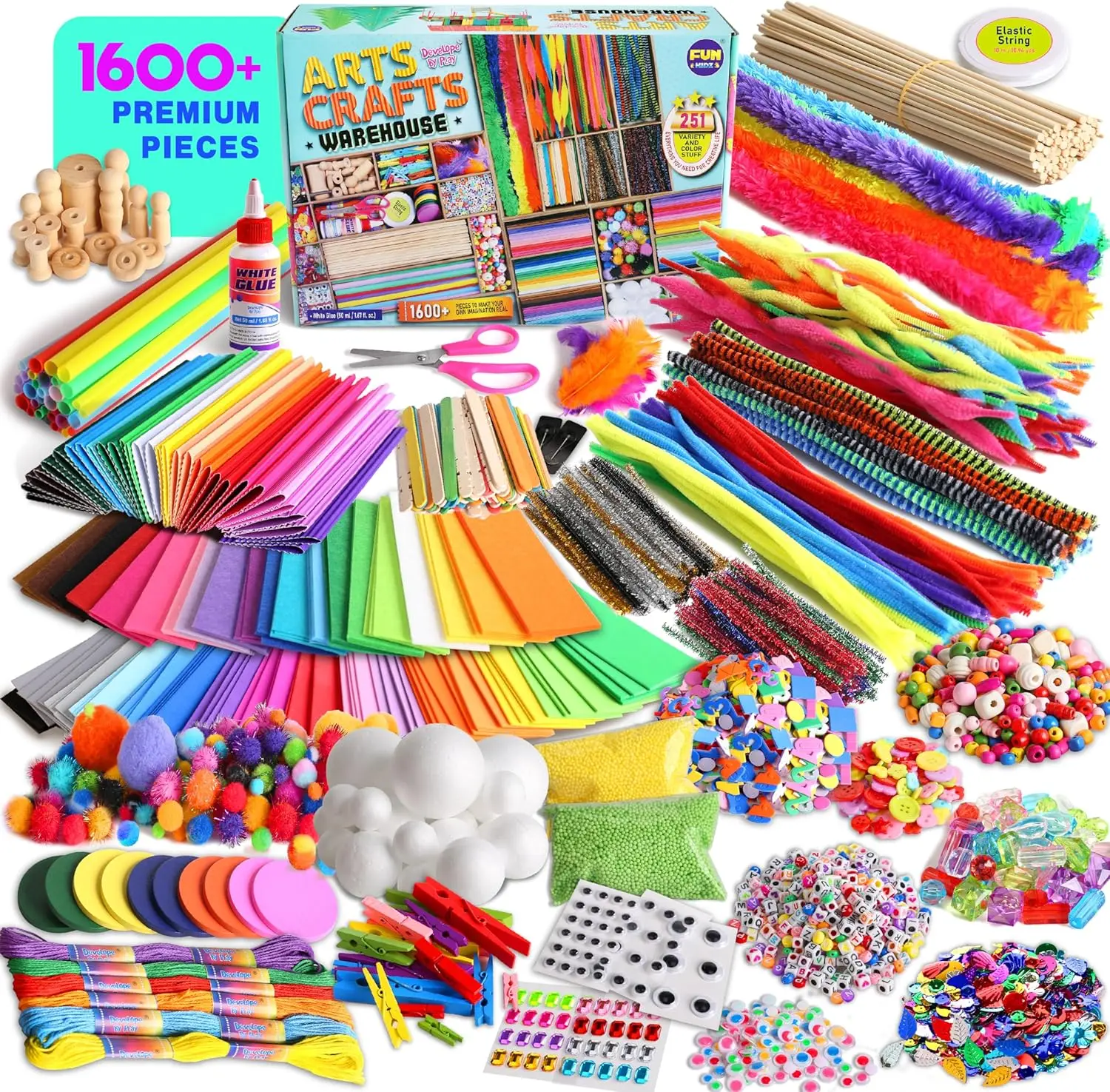 3 Layers Jumbo Arts and Crafts Supplies Warehouse, Biggest Chest Box 17.91Wx12.4L Includes 1600+ Giant Craft Kit for Kids 6-12